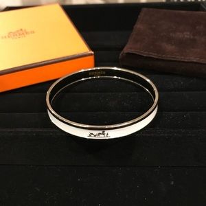 Hermès Narrow Enamel Bangle White